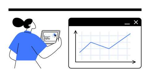 woman analyzing data on tablet with line graph vector image