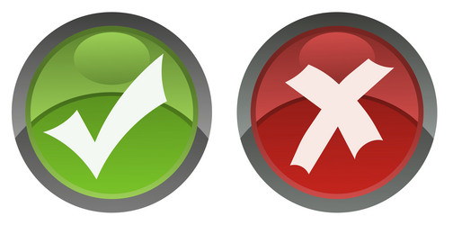 a set of volumetric buttons green ticks and red vector image