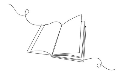 One line drawing, open book. Vector object illustration