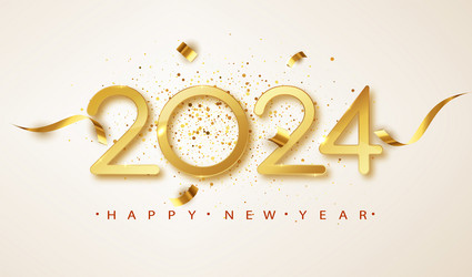 Happy new year 2024 golden numbers with ribbons vector