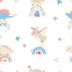 seamless pattern with hand-drawn cute dinosaurs Vector Image