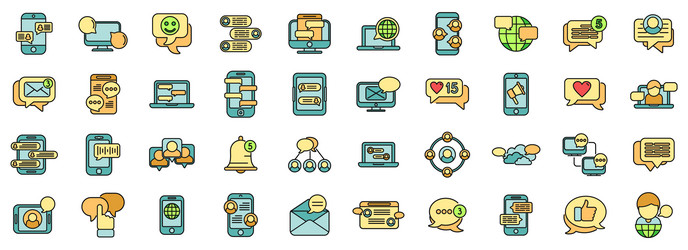 messaging network icons set color line vector image