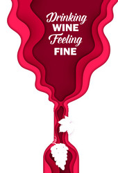 paper cut red wine bottle with wave splash grapes Vector Image