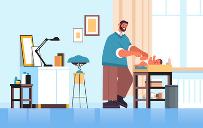 Father Changing Baby's Diaper Vector Image