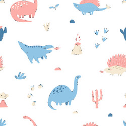 seamless pattern with hand-drawn cute dinosaurs Vector Image