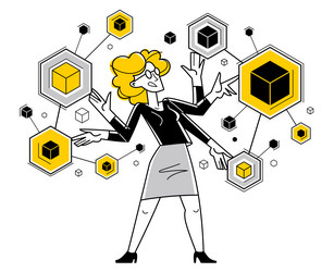 creative worker doing some job and creating vector image