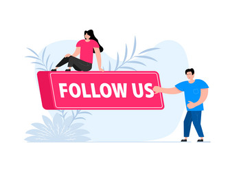 people press button with text follow us click vector image