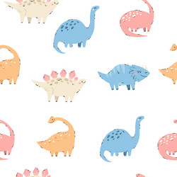 seamless pattern with hand-drawn cute dinosaurs Vector Image
