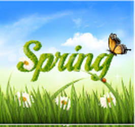 Spring background with grass sky and a butterfly vector