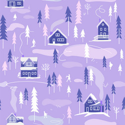 Winter snowy landscape with houses trees vector