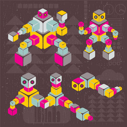 retro style cube robots vector