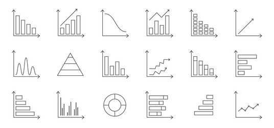 Graph chart line icons set business data vector