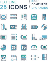 Set flat line icons upgrading computer vector