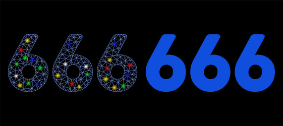 Bright mesh 2d 666 digits text icon with flash vector