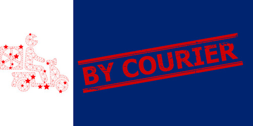 courier textured seal stamp and pizza motorbike Vector Image