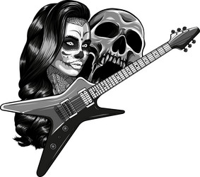 monochromatic of guitar with skull Vector Image
