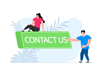 people press button with text contact us click vector image