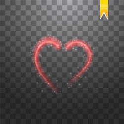 Bright neon heart sign on dark transparent vector