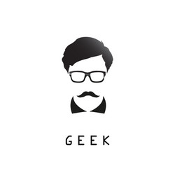 geek logo design template with face in glasses vector image