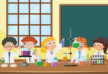 student doing science experiment in laboratory vector image