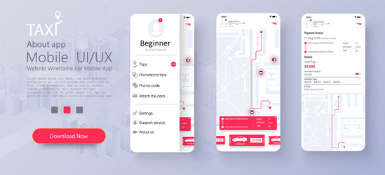 taxi service app on mobile phone different ui ux vector image