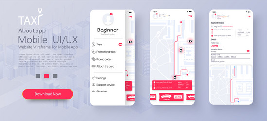 taxi service app on mobile phone different ui ux vector