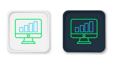line computer monitor with graph chart icon vector image