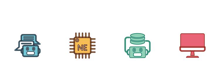set chat bot processor cpu artificial vector image
