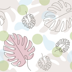 continuous line monstera color seamless pattern vector image