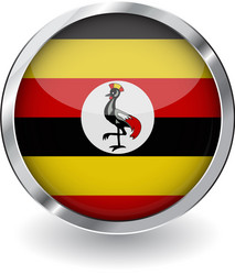 Flag of uganda button with metal frame and shadow vector