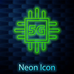 glowing neon line computer processor 5g vector image