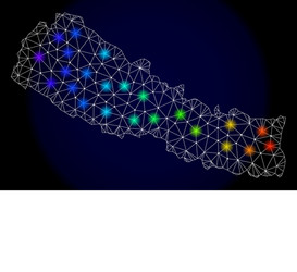 Polygonal network mesh map of nepal with bright vector