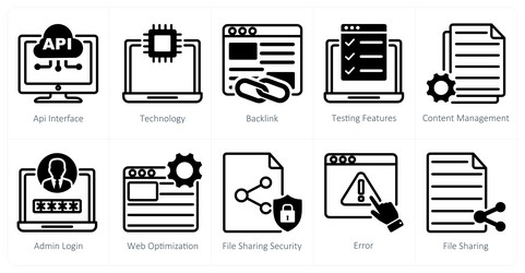 a set of 10 web design icons as api interface vector image