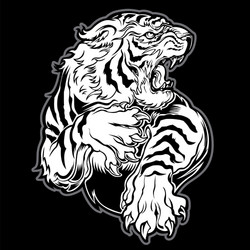 Animals angry tiger drawing on black background vector