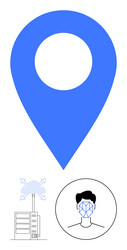 blue location pin with face recognition and data vector image