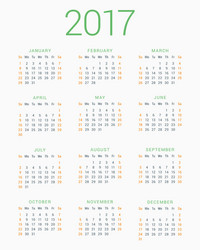 Calendar for 2017 year on white background week vector