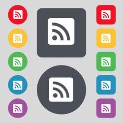 Rss feed icon sign a set of 12 colored buttons vector