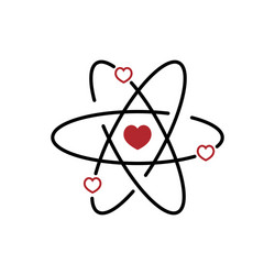 Atom with electrons in heart shape flat design vector