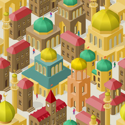 seamless pattern with buildings in isometric view vector image