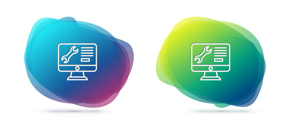 set line computer monitor with wrench icon vector image