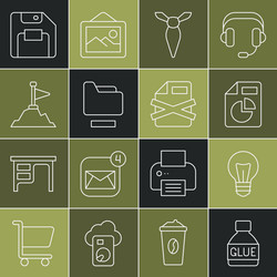 set line glue light bulb document with graph vector image