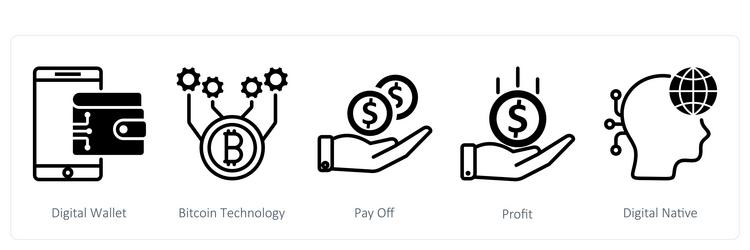 a set of 5 blockchain icons as digital wallet vector image
