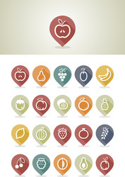 Fruits mapping pins icons vector