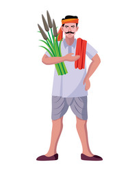 Indian farmer standing with shovel Royalty Free Vector Image