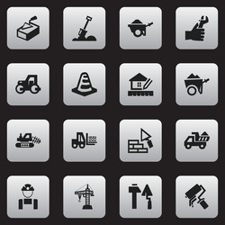 set of 16 editable structure icons includes vector image
