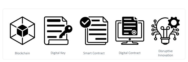 a set of 5 blockchain icons as digital vector image