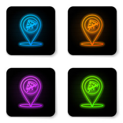 glowing neon map pointer with fast food slice vector image