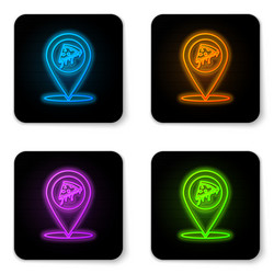 Glowing neon map pointer with fast food slice vector