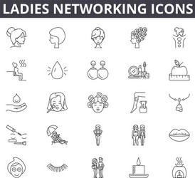 ladies networking line icons signs set vector