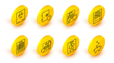 set line piggy bank with coin document graph vector image